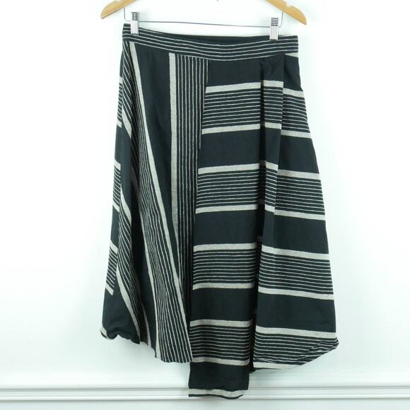 Anthropologie Size 12 Skirt Nautical Stripe Asymmetric Midi Preppy Artsy A Line - Picture 1 of 7